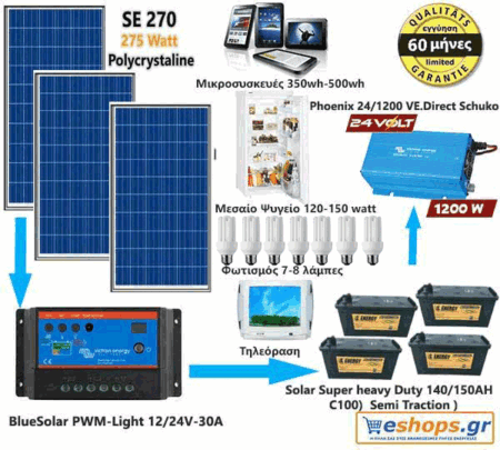 24V -autonomous-2.9kwh-3.6kwh/24v/220AC - 24V Φωτοβολταϊκό Σύστημα Europe Economy